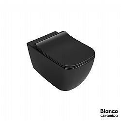 BIANCO CERAMICA MIZO 361600SC-401 RIMLESS ΜΑΥΡΟ ΜΑΤ - ΛΕΚΑΝΗ ΚΡΕΜΑΣΤΗ 51,5cm ME ΚΑΘΙΣΜΑ SLIM SOFT CLOSE